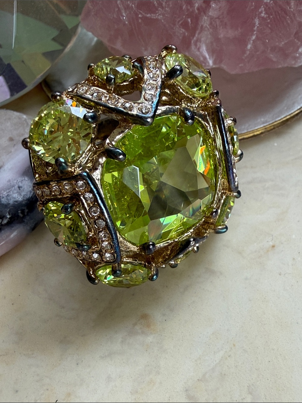 Statement Lime Green Crystal Cocktail Ring - Women Jewelry size 8.5